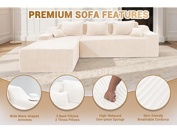 101'' Beige Modular Sectional Sofa Cloud Couch