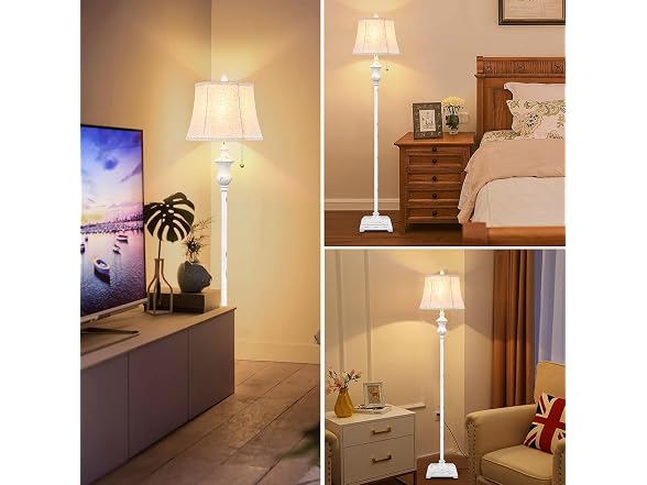 Rustic Vintage White Floor Lamp 64inch