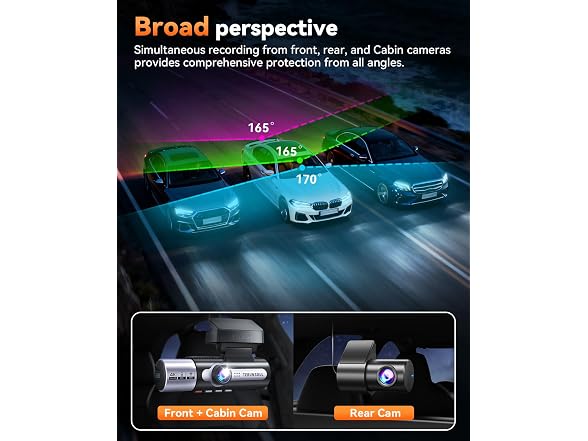 TERUNSOUI 4K+4K+1080P 3-Channel Dash Cam