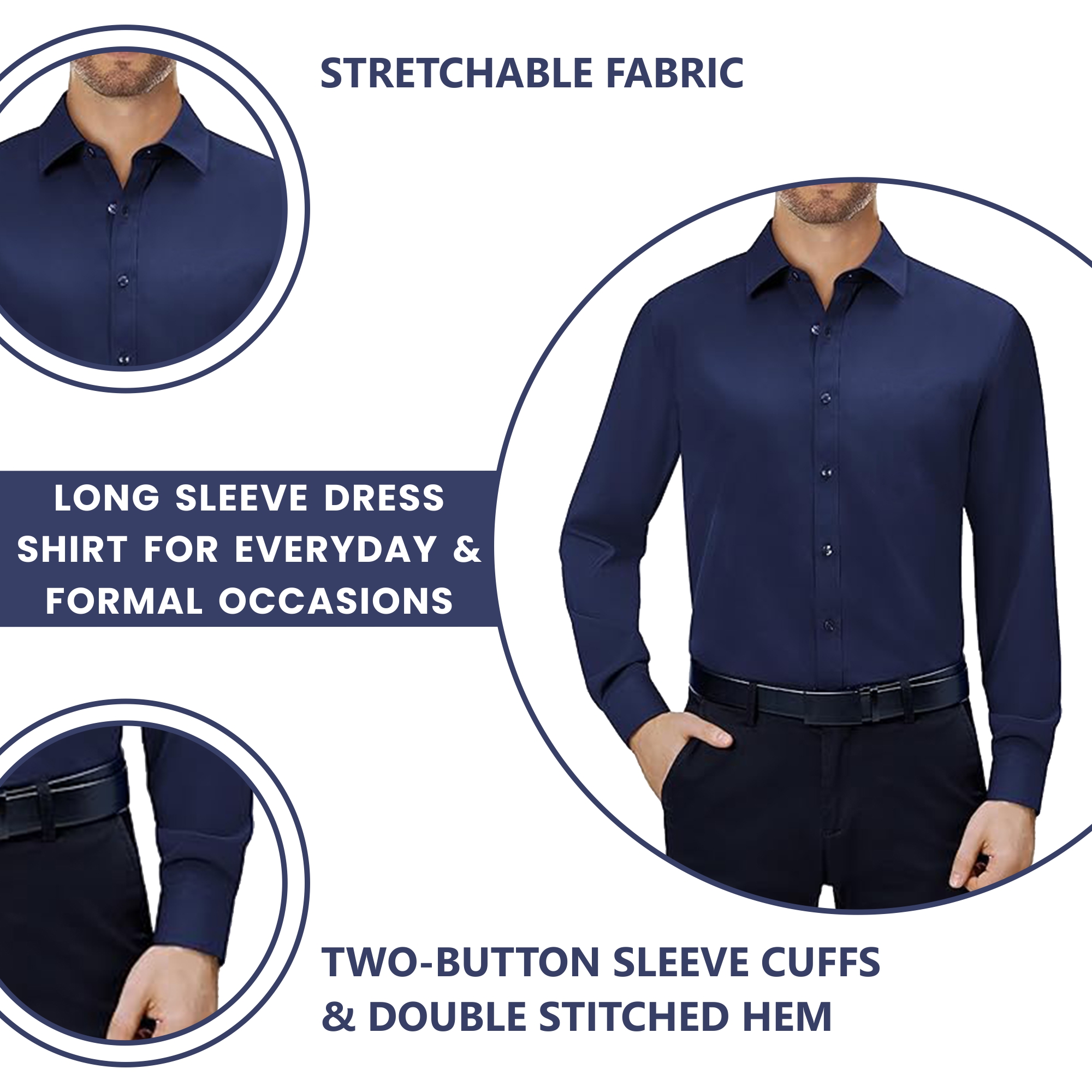 3Pk Mens L/S Stretch Dress Shirt - Gallery 12