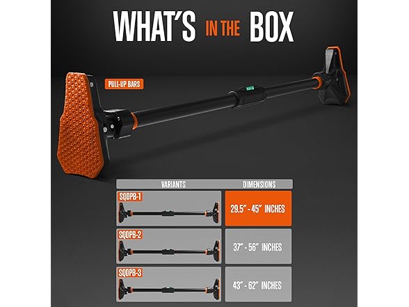 SQUATZ Adjustable Pull-Up Bar (29-45 inches)