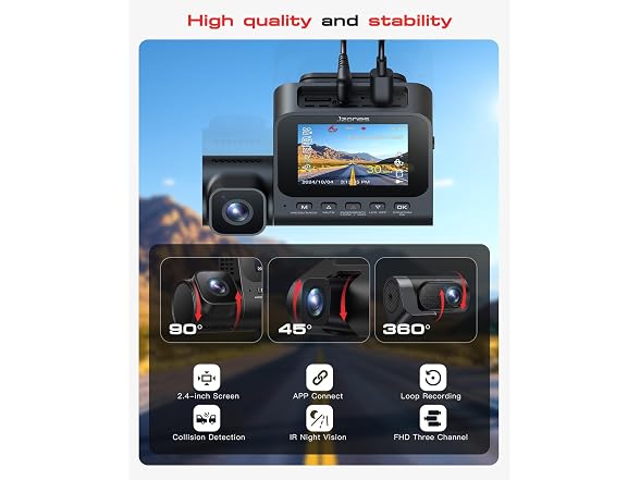Jzones 4K 3-Channel Dash Cam with Starvis 2 and 64GB Card Included
