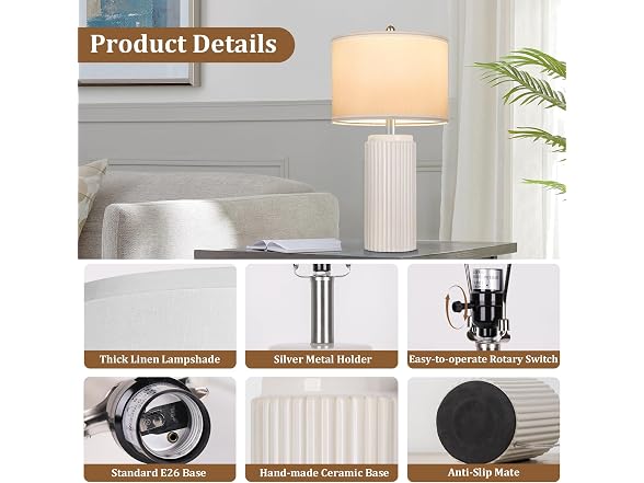 TOBUSA Beige 23.5" Modern Ceramic Table Lamps Set of 2