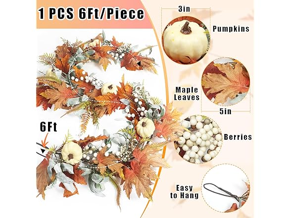 TISEMENT 6FT Fall Pumpkin Garland