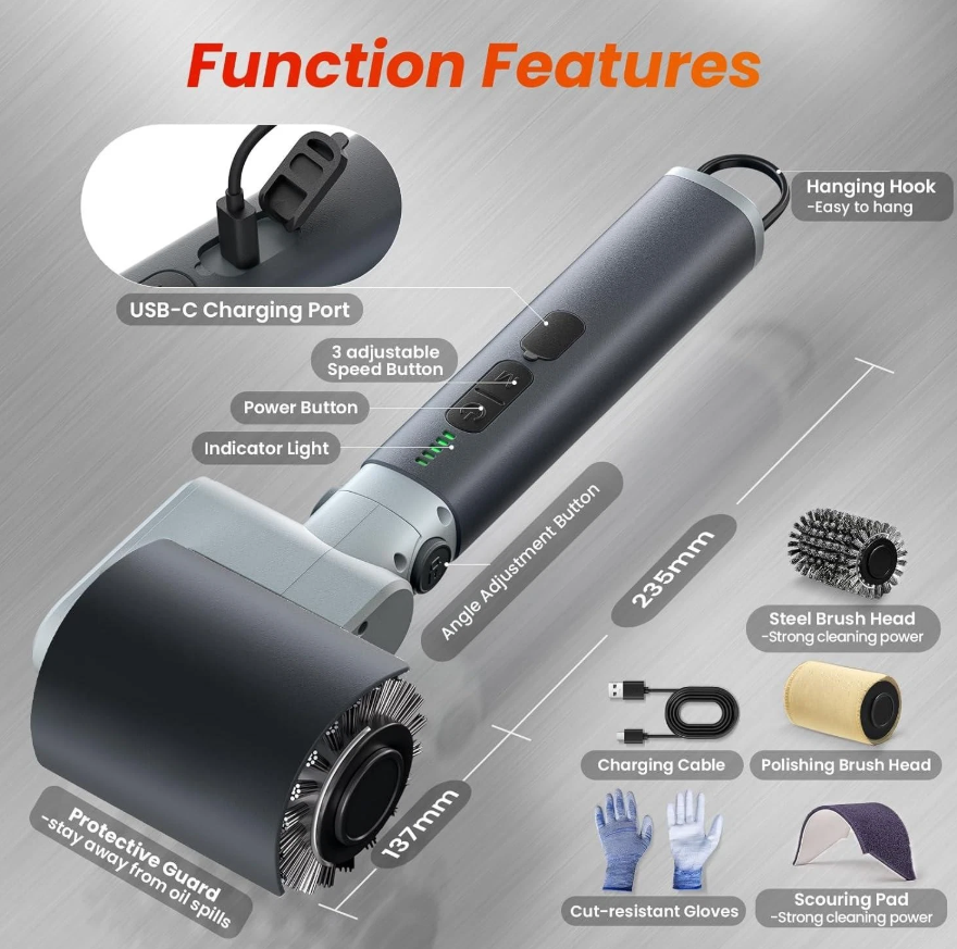 Electric BBQ Grill Brush 3-Speed Power - Gallery 6