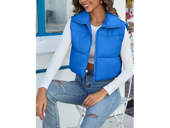 Flygo Women (S) Cropped Puffer Zip Up Stand Vest