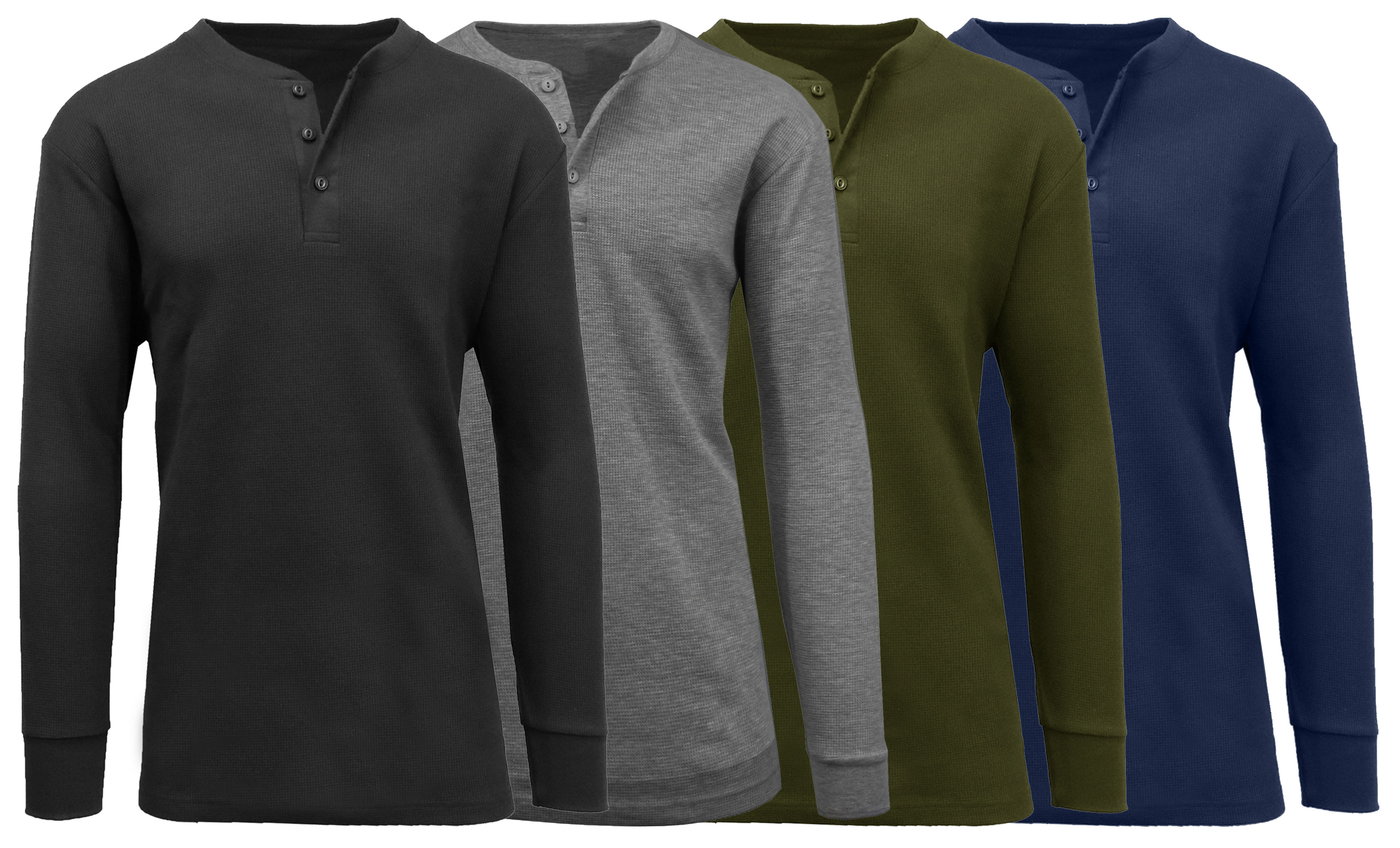 4Pk Mens Waffle-Knit Henley Thermal - Gallery 14