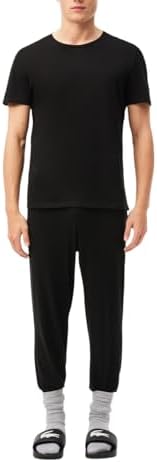 Lacoste Men's 100% Cotton Regular Fit Crew Neck Undershirt, 3-pack, Black, Medium
