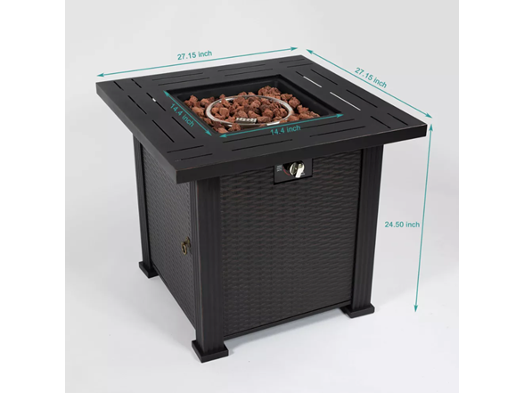 28" Sq 50k BTU Steel Fire Table – Black