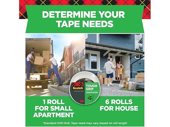 Scotch Tough Grip Moving Packing Tape, Clear 3Pk