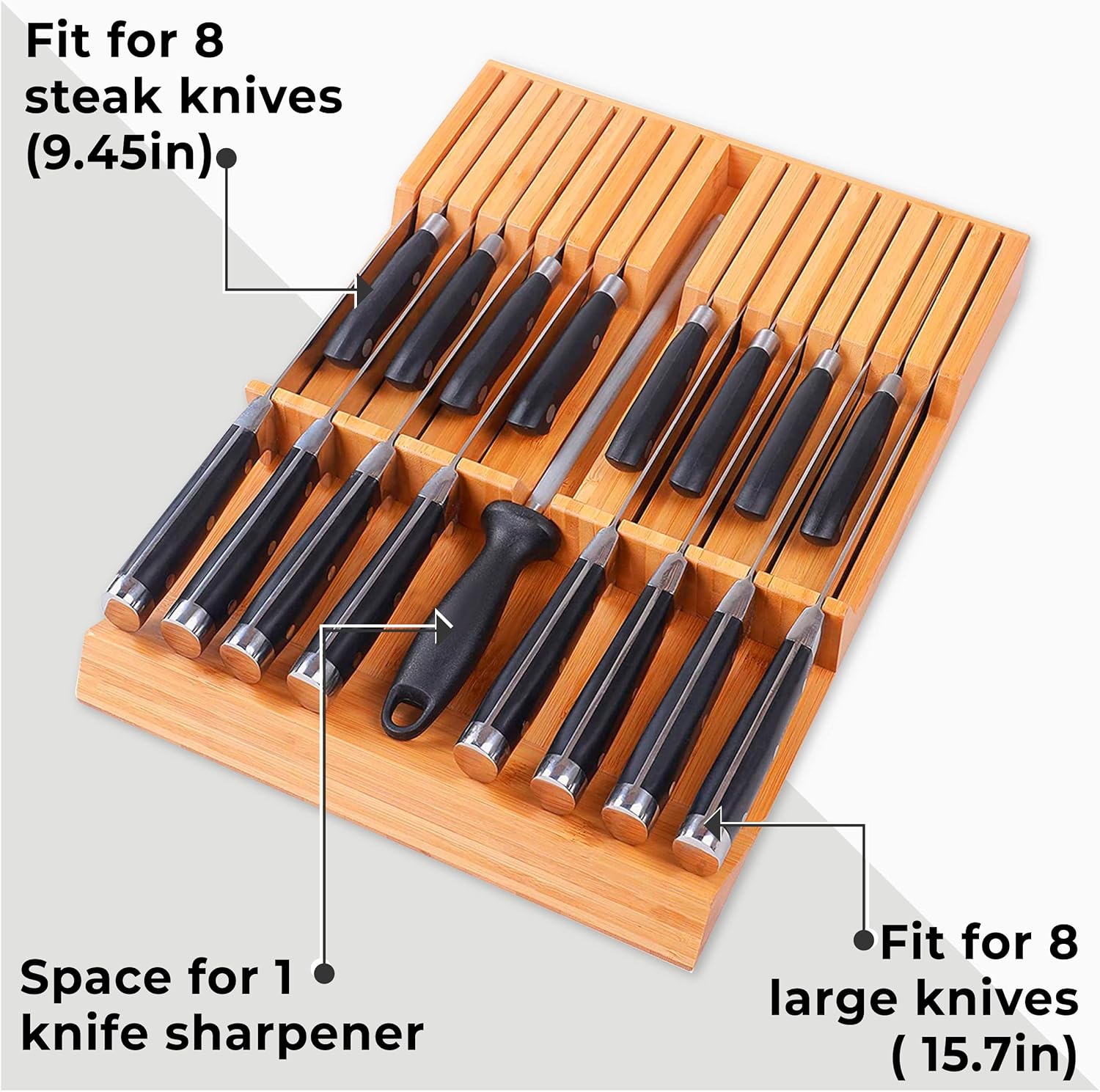 16 Knife Bamboo Drawer Organizer - Gallery 9