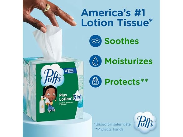 Puffs Facial Tissues Plus Lotion 8 Family Box