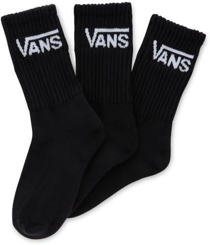 Vans Kids' Classic Crew Socks (3-Pair) | Unisex Everyday Socks for Boys & Girls, Soft & Stretchy Fabric, Great for High-Top Shoes, Black, 10-13.5