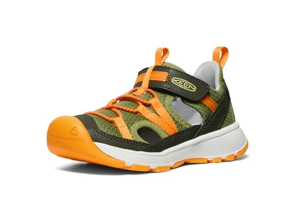 KEEN Unisex-Child Motozoa Breathable Comfortable Easy On Quick Dry Athletic Sandals, Forest Night/Bright Marigold, 8