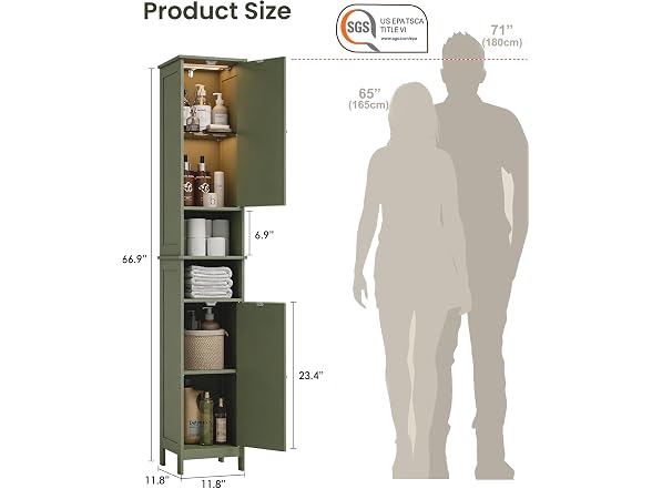 HAIOOU Forest Green Tall Narrow Storage Cabinet 