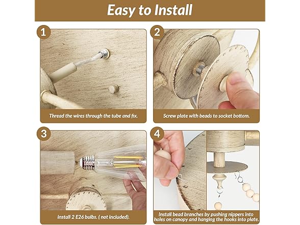 VerRon Farmhouse Wood Beaded Chandelier