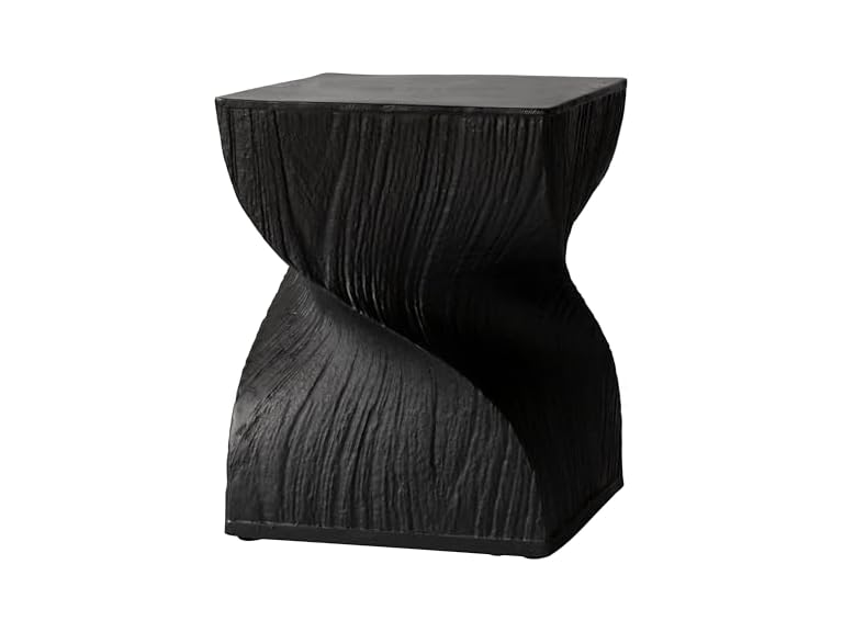 LeisureMod OST14BL Onyx Fiberstone Side Table Black