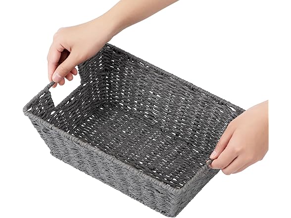 Sukkiri Homu Wicker Storage Basket with Handles, 2-Pack Grey