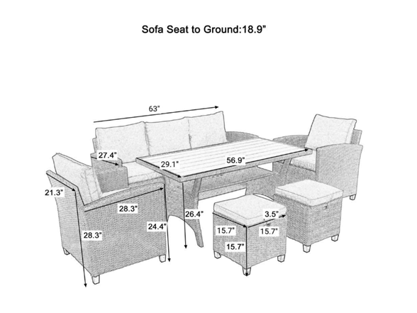 Zeus & Ruta Gray 6pc Wicker Sofa Set w/ Table