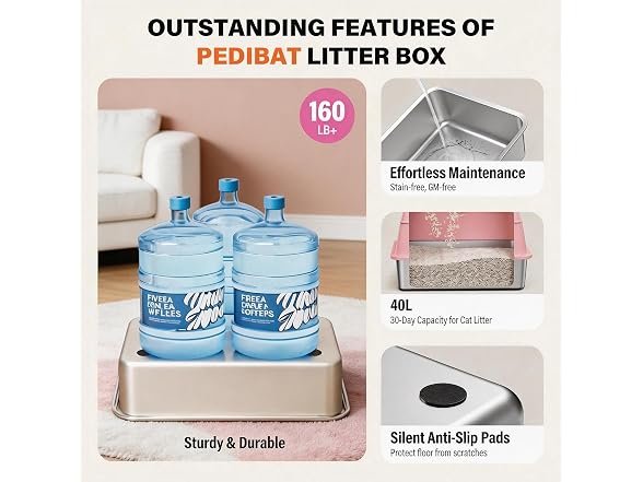 CatbruLop Stainless Steel Litter Box with Lid, Pink