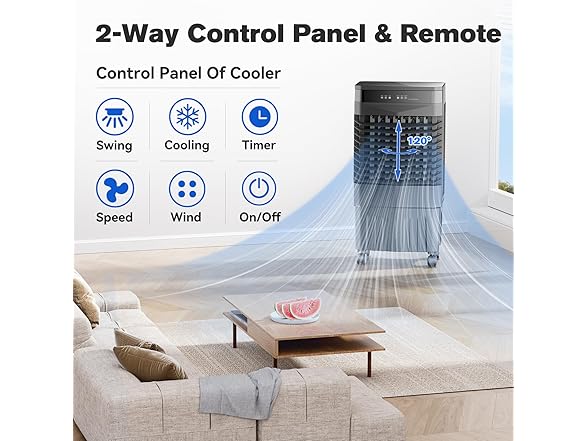 Auertech 5.5 Gal Swamp Cooler, 1800 CFM Evaporative Air Cooler with 3 Speeds, 12H Timer, 120°Oscillation, Windowless Room Cooling Fan with 4 Ice Packs, Portable Air Cooler for Indoor, Garage, Bedroom (Open Box)