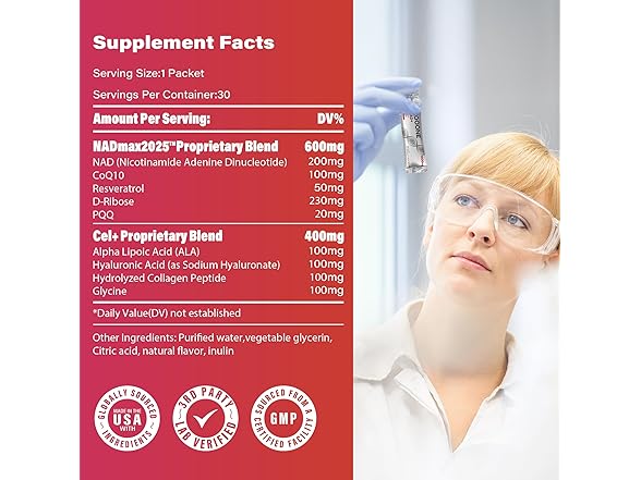 (30 Pack) zooone NAD+ 1000mg Liquid Packets Supplement