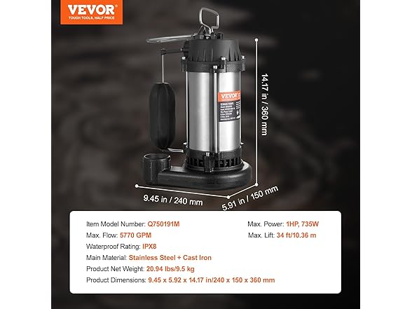 VEVOR Submersible Sewage Pump