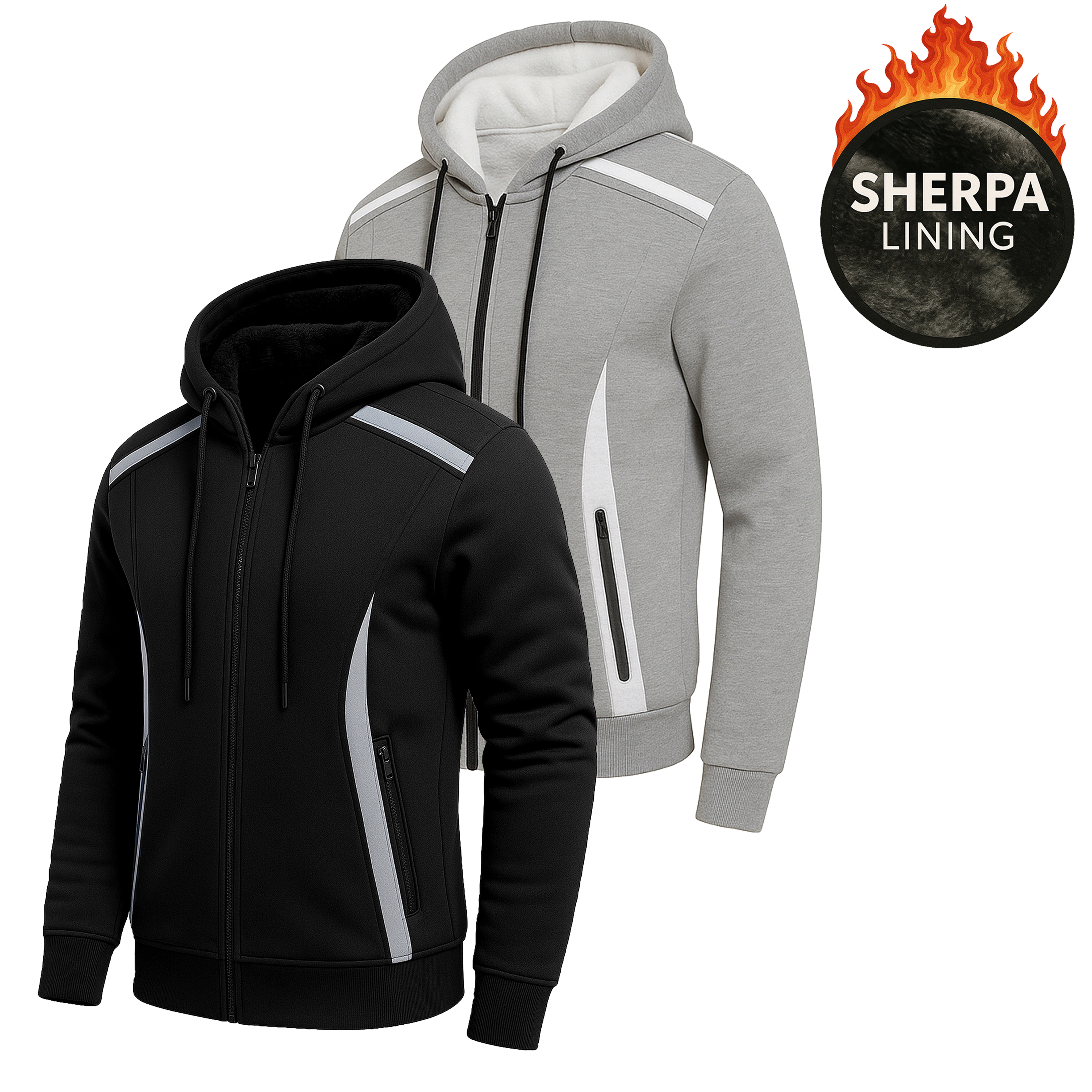 Men's Sherpa Reflective Tech Zip Hoodies - Gallery 32