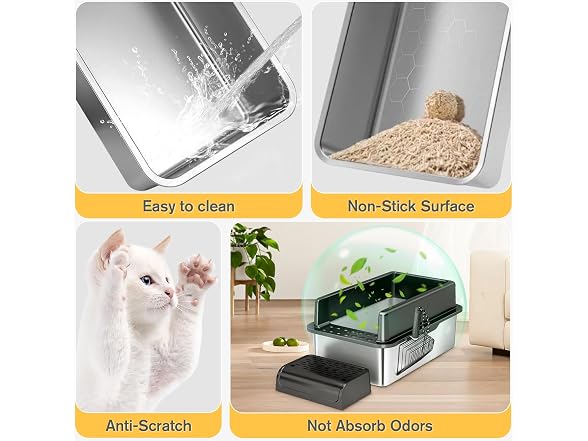 XSBAIHUO Stainless Steel Cat Litter Box with Lid