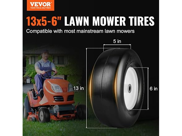 Lawn Mower Tires with Rim, 13x5-6" Tubeless