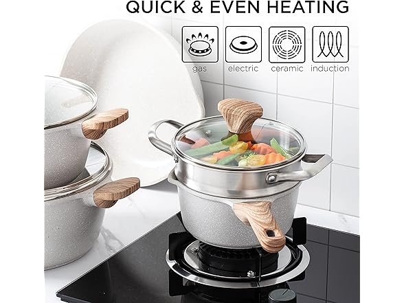 Country Kitchen Non-Stick Cast Aluminum Cookware Cream, 13 Pc.