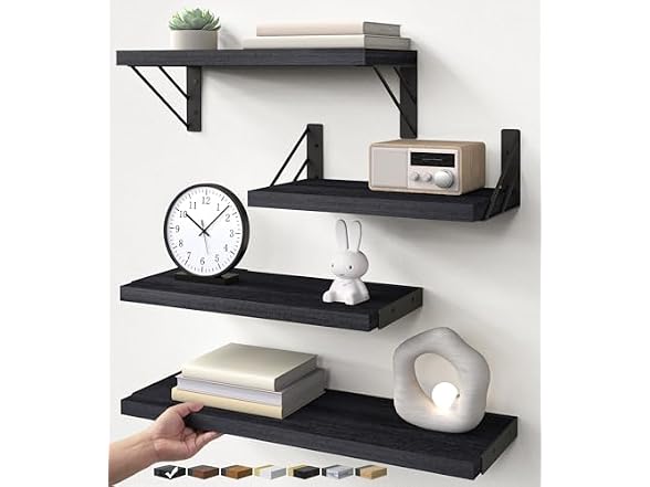 BAYKA 4pc Wood Floating Bathroom Shelves