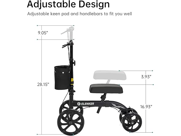 ELENKER Best Value Knee Walker with 10" Front Wheels Steerab (Open Box)