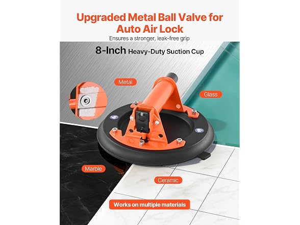 Glass Suction Cup, 8" 2 Pack 615 lbs Load Steel