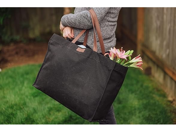 PICNIC TIME Market Waxed Canvas Tote with Leatherette Handles