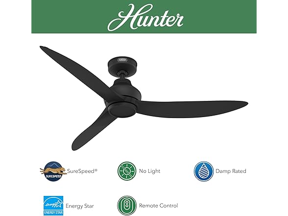unter Fan 52 Inch Matte Black Indoor/Outdoor Ceiling fan - Gallery 2