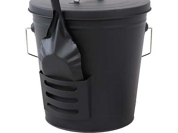 Sunnydaze 5‑Gallon Ash Bucket with Lid, Shovel & Brush