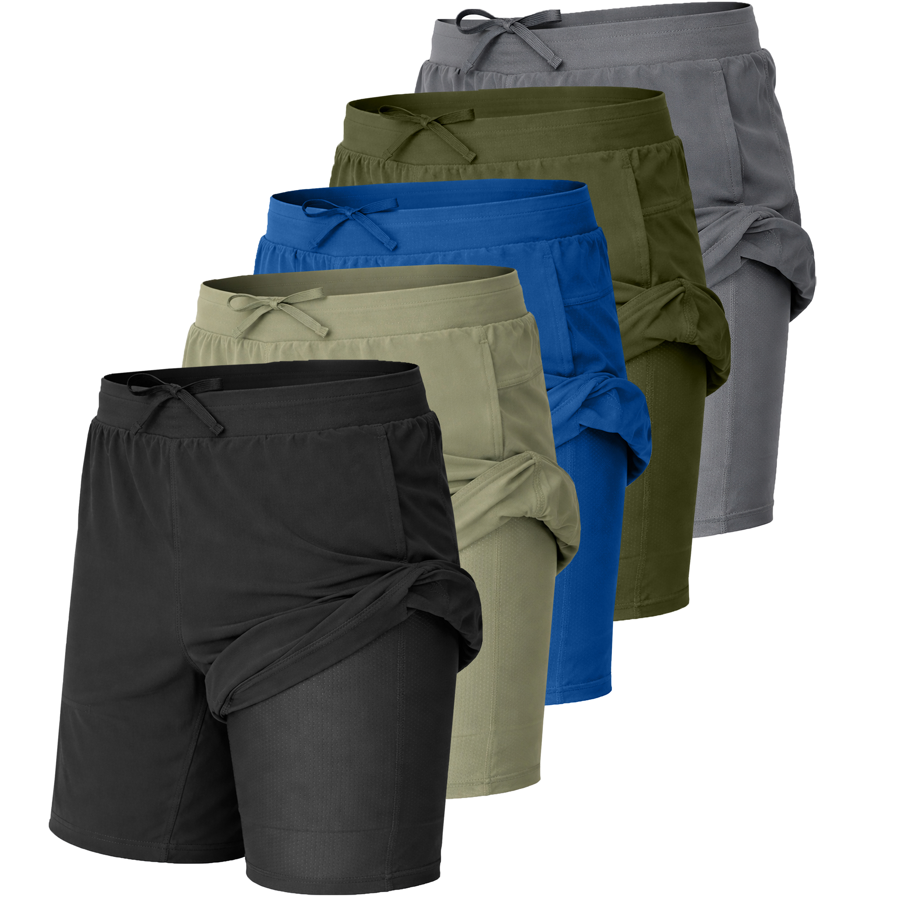 5Pk Mens 2-in-1 Quick Dry Active Shorts - Gallery 8