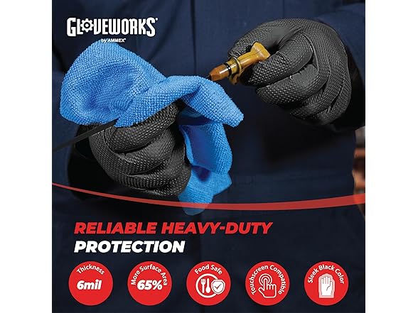 GLOVEWORKS Black Nitrile Gloves 6 Mil 100ct Medium