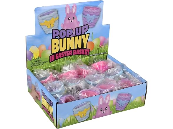 Squeezy Pop Up Bunny in Easter Basket Toy 12PK