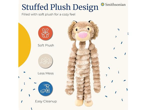 Smithsonian Long Animals Dog Toy, Stuffing-Free Tiger