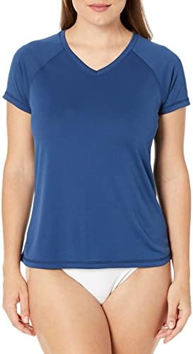 Kanu Surf Women's UPF 50+ Short Sleeved Active Swim Shirt Rash Guard & Workout Top, Solid Navy, Small