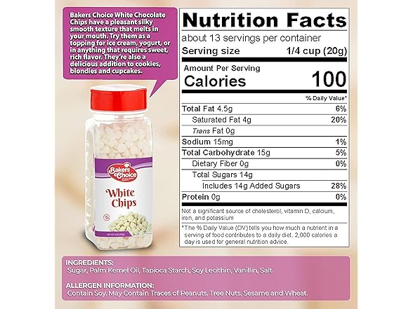 Bakers Choice White Choc Chips Non Dairy
