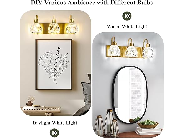 Yochoice 3-Light Gold Bathroom Light Fixtures