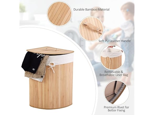 Julimoon Bamboo Laundry Hamper with Lid, Beige