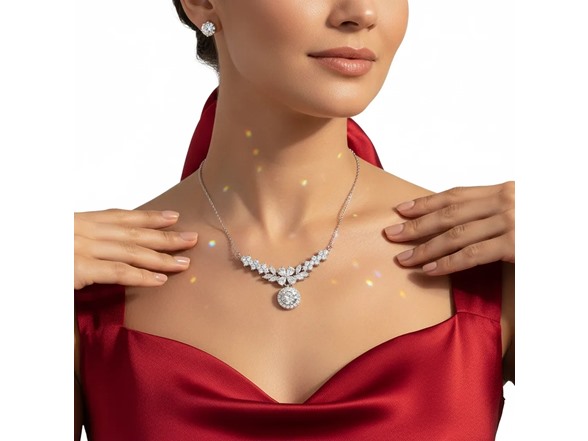 Moissanite Diamond Floral Drop Necklace