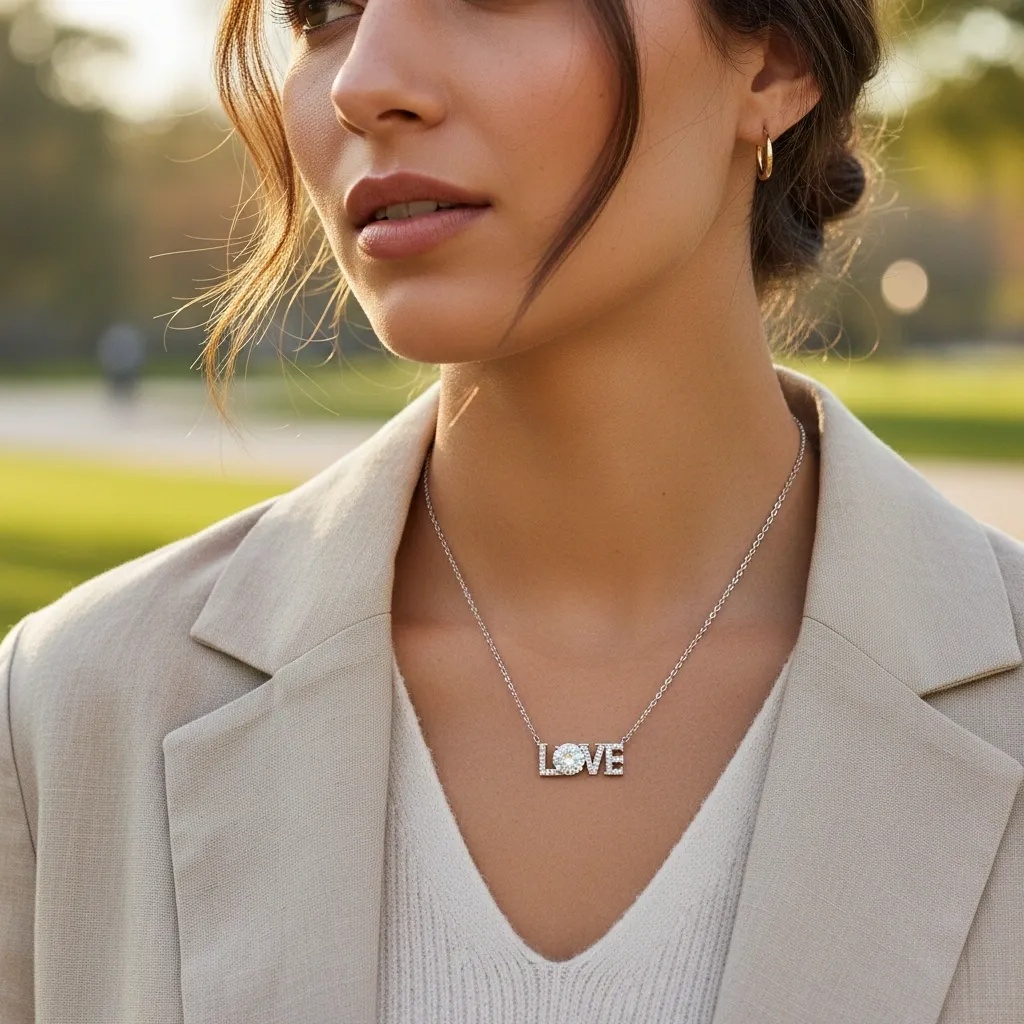 LOVE Turquoise Moissanite Necklace - Gallery 8
