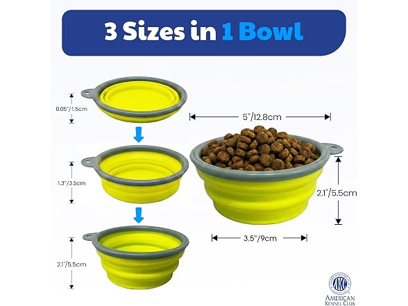 AKC 2-Pack Collapsible Travel Bowls for Dogs- Gray/Green