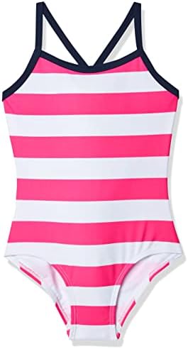 Kanu Surf Girls Beach Sport Banded 1 Piece Swimsuit, Layla Pink Stripe, 2T