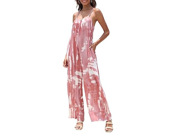 Fkeep Women Loose V Neck Sleeveless Strap Pants